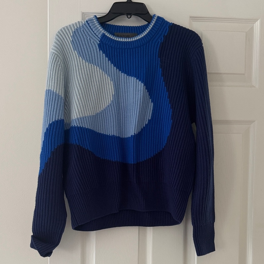 Wavy Colorblock Blue Knit golf Sweater - Women's NBW